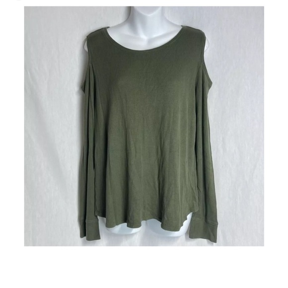 EUC Sanctuary olive green waffle knit cold shoulder top size Large - Picture 1 of 6